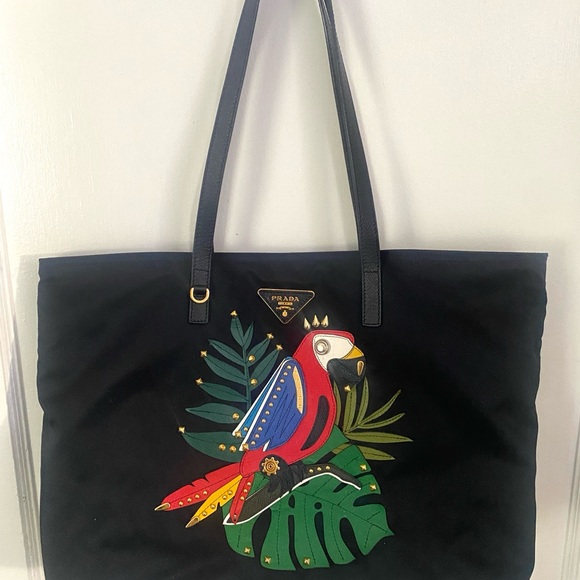 Prada Saffiano-Trimmed Parrot Tote - Picture 2 of 8